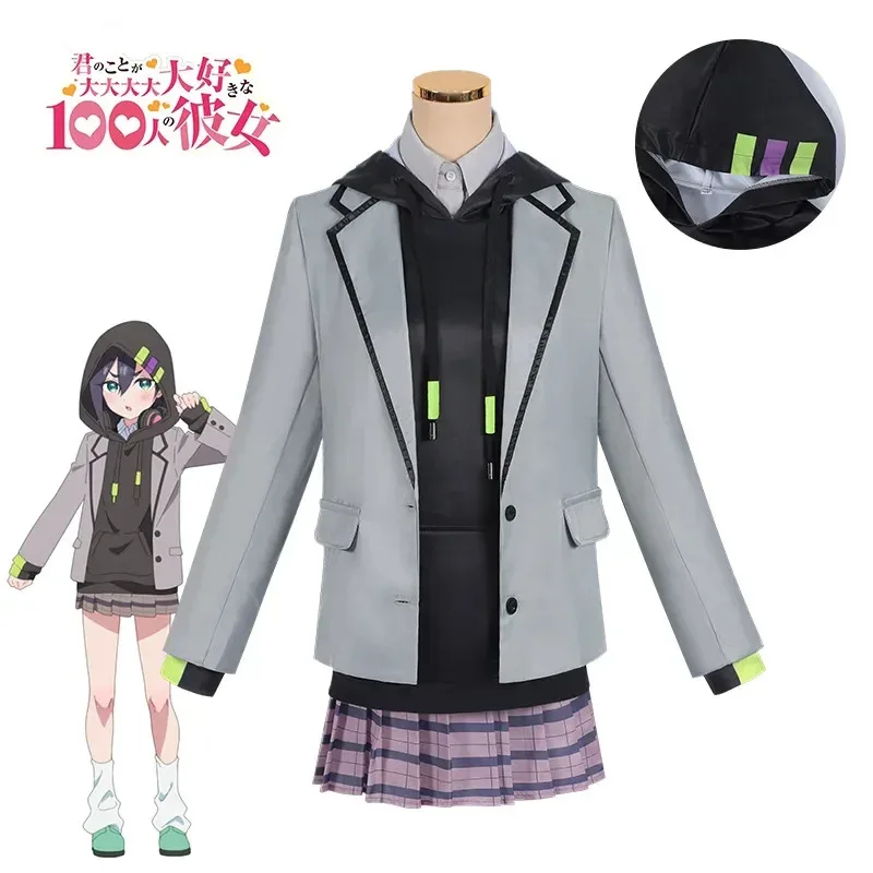 

qq28LQAnime 100 Kanojo Haraga Kurumi Cosplay Costume School JK Uniform Hoodie Jacket Skirt Socks Halloween Party Cos Women Girls