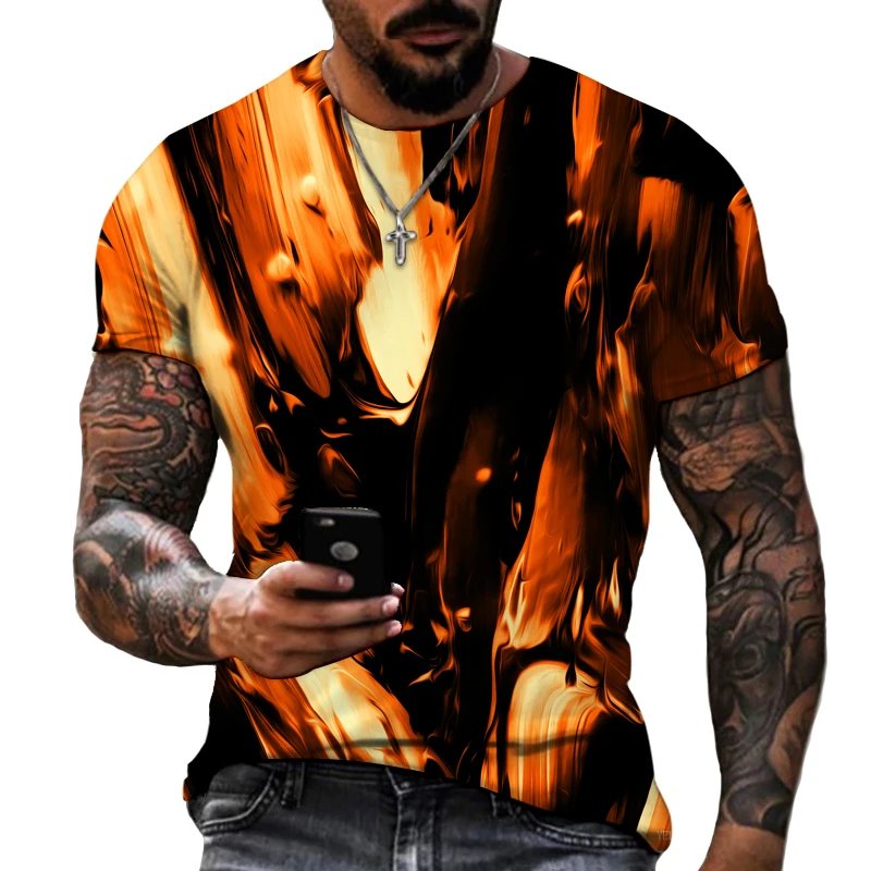 Fiery Orange Black Stitching, Simulation 3D Printing Pattern, Fat Physique, High-quality Lycra Polyester, Boutique Men's Top 5XL