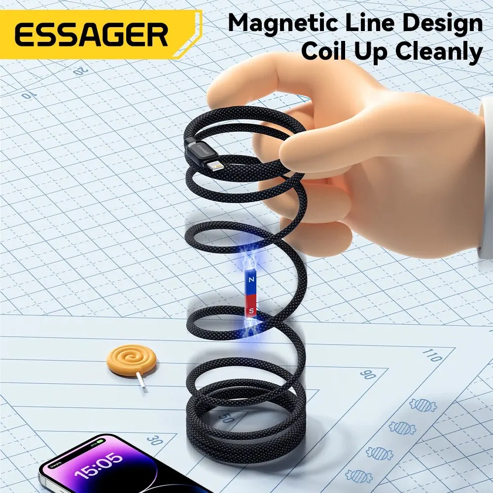 Essager PD29W USB C To Lighting Magnetic Fast Charger Tangle-Free Cable for IPhone 14 13 12 11 Pro Max