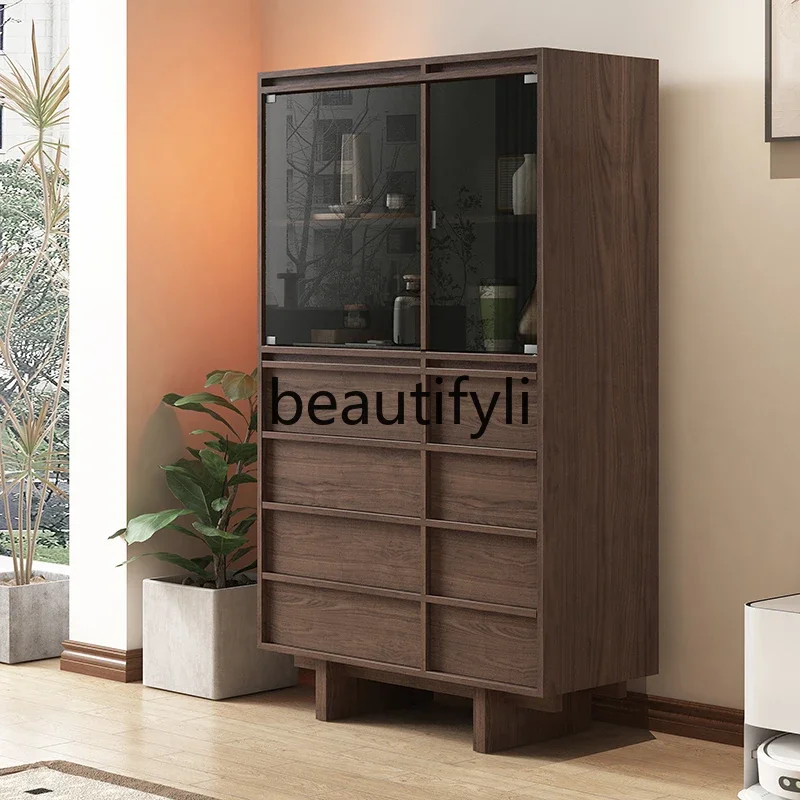 Living room wall tea cabinet glass door wine cabinet solid wood display TV cabinet