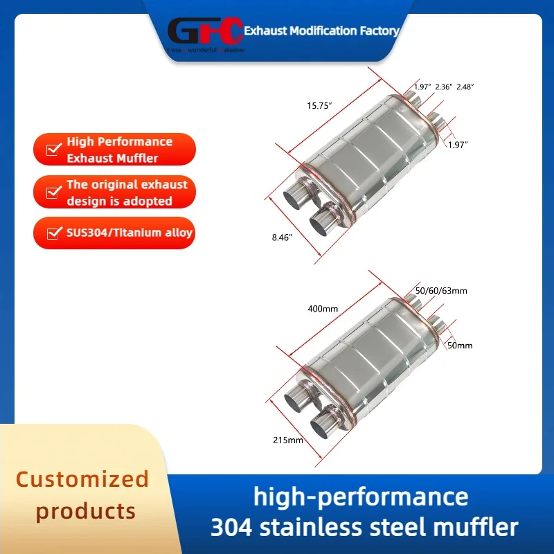 

Professional Customized High-performance 304 Stainless Steel Exhaust Muffler for 1.5mm Thickness Polished Then Brushed Finish