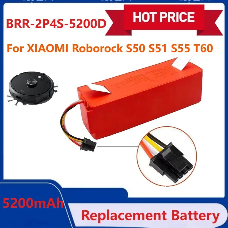 

New 5200mAh Replacement Battery BRR-2P4S-5200D for XIAOMI Roborock S50 S51 S55 T60 Sweeping Mopping Robot Vacuum Cleaner Battery
