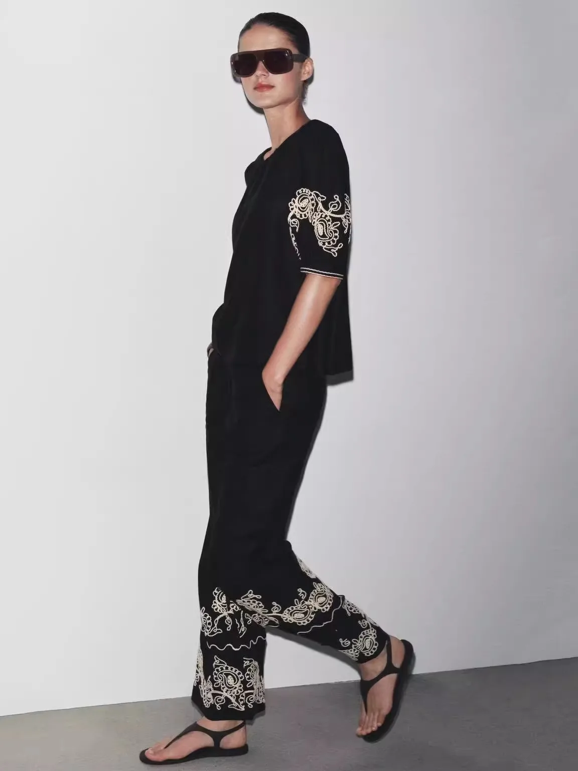 

Новые летние женские смешанные льняные изделия с вышивкой Ele Aosphere ZW Series 27305, облегающие рубашки для поездок на работу, ор Све ру...