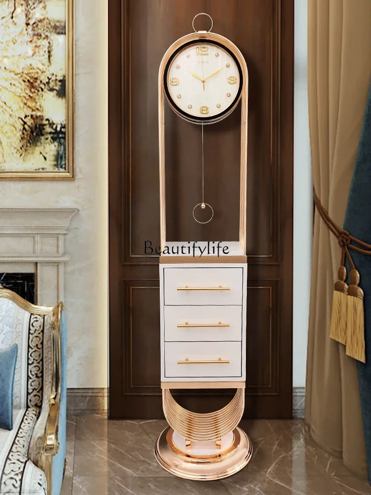 

FG44Nordic Metal Affordable Luxury Style Floor Clock Vertical Decoration Display Living Room Home Pendulum Clock