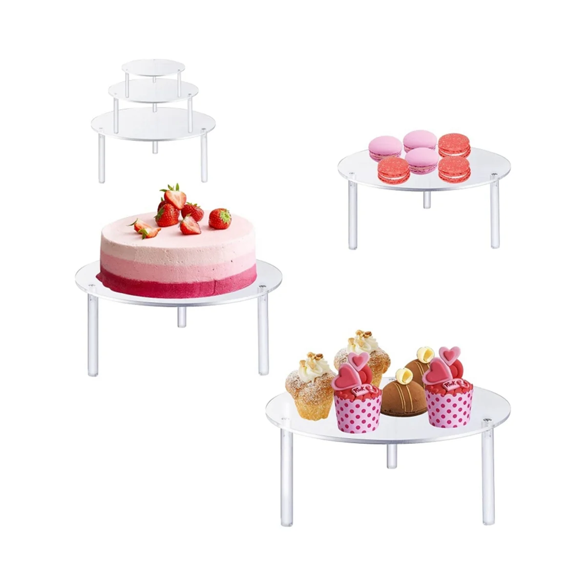 3Pack Clear Acrylic Cake Stands,Cupcake Stand Cake Holder, Countertop Dessert Display Riser for Bakery,Birthday Wedding