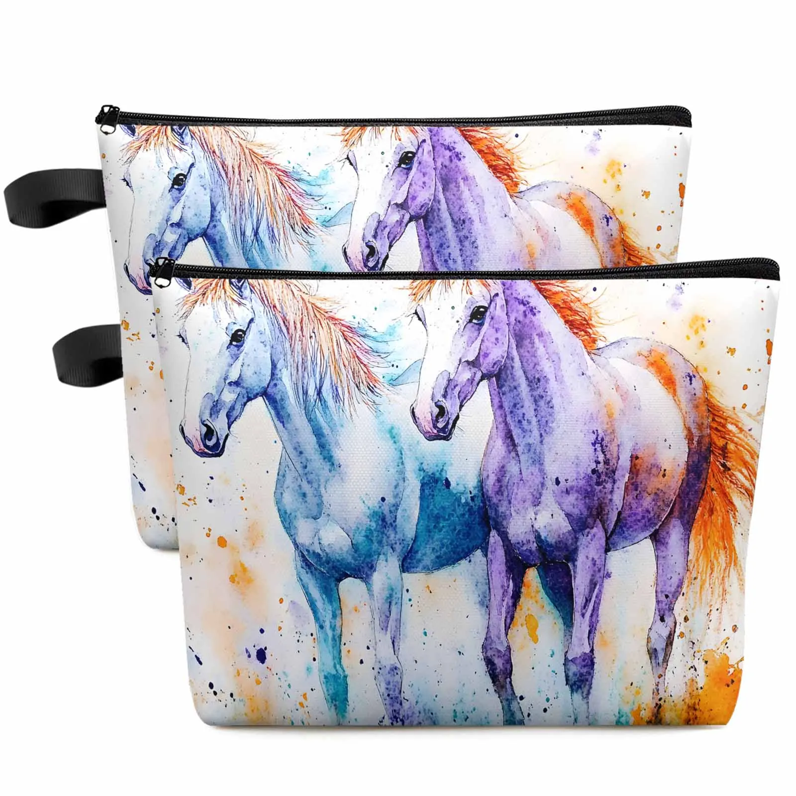 

Watercolor Horse Large Capacity Travel Cosmetic Bag Portable Makeup Storage Pouch Women Waterproof Pencil Case