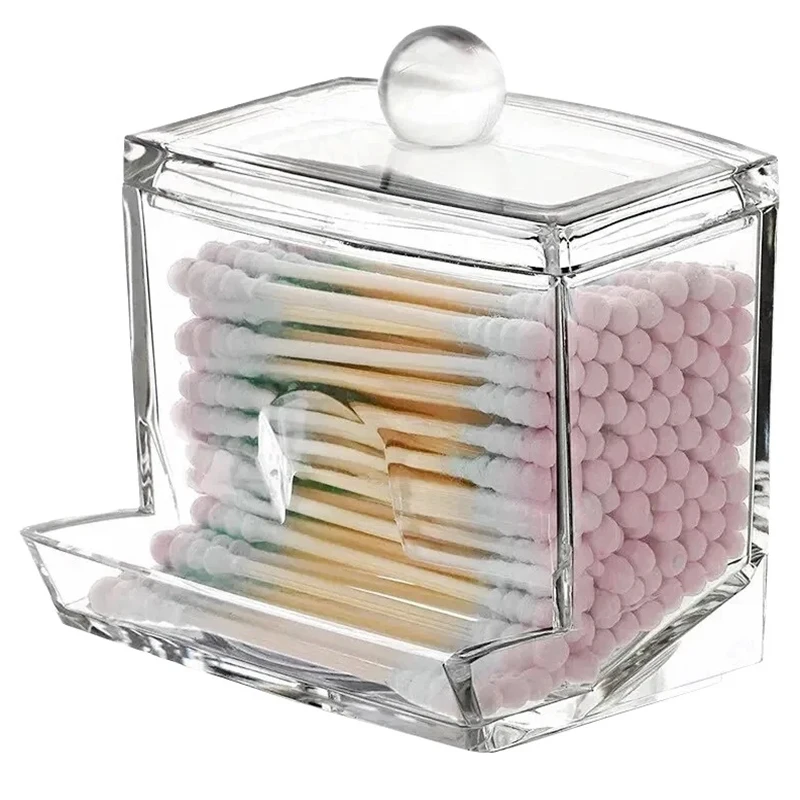 1pc Clear Cotton Swab Pads Holder, Qtips Holder Cotton Buds Ball Dispenser, Bathroom Containers Organizer, Clear Apothecary Jar