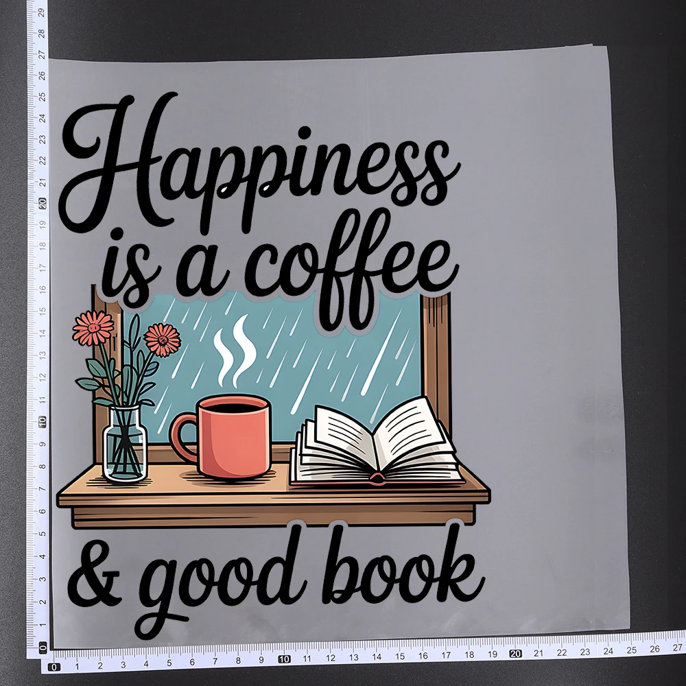 25CM Book Coffee Lover Time Hourglass Heat Transfer Patches For Clothes DIY A-Level Washable Shirt Iron-on Thermal Stickers