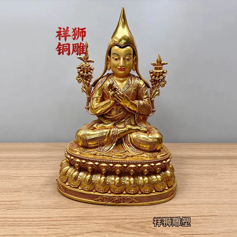 HT  Master and Apprentice Three Handmade Buddha Statues for Worship, Pure Copper Gilded Ornament, Customized Exquisite Design
