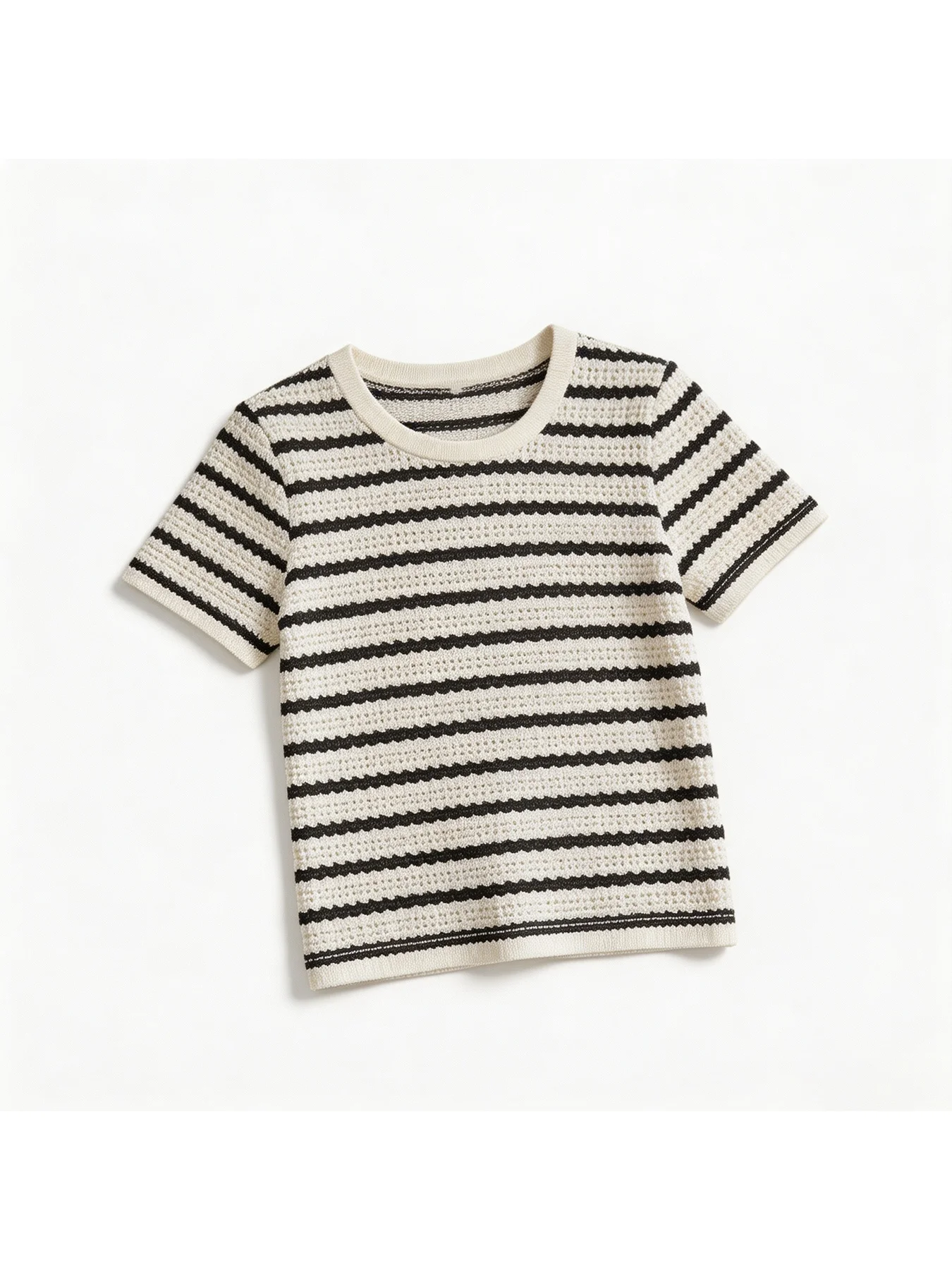 Kinder-Streifenkleidungsset Lässig Elegantes Rundhals-Kurzarm-T-Shirt mit Hose mit Elastischem Taillenriemen – Detail 6