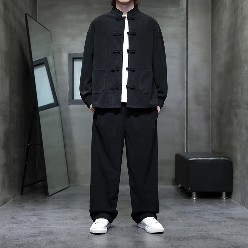 

Осеннее модное городское мужское вельветовое пальто-джат, новое китайское дышащее длинное пальто с воротником-стойкой на пуговицах