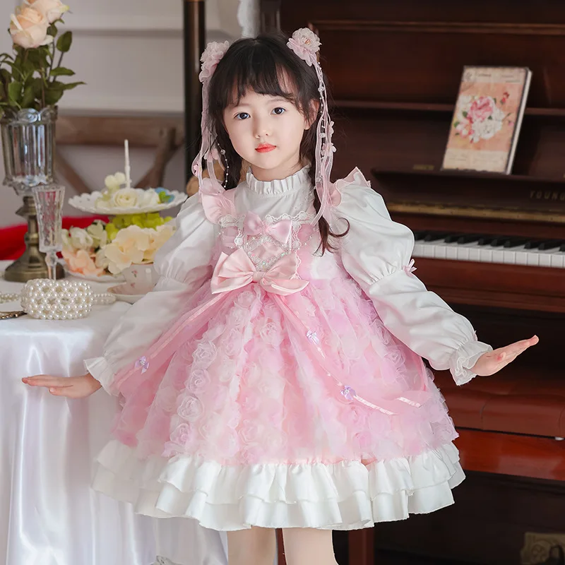 Spring  Children Clothing Girls High Quality Puff Sleeves Princess Dress Baby Kids Sweet Cute Elegant Flower Dresses