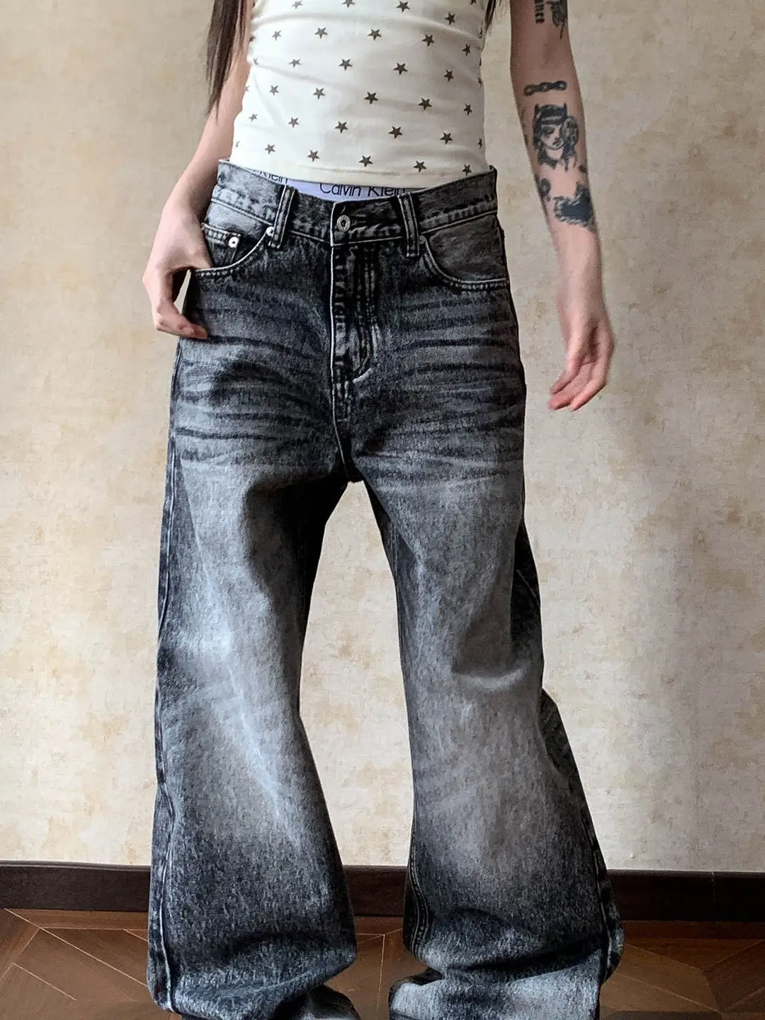 Calças Jeans Retrô Americanas Heavy Duty de Cintura Alta Casuais de Perna Larga para Homens e Mulheres Jovens Populares Resis...