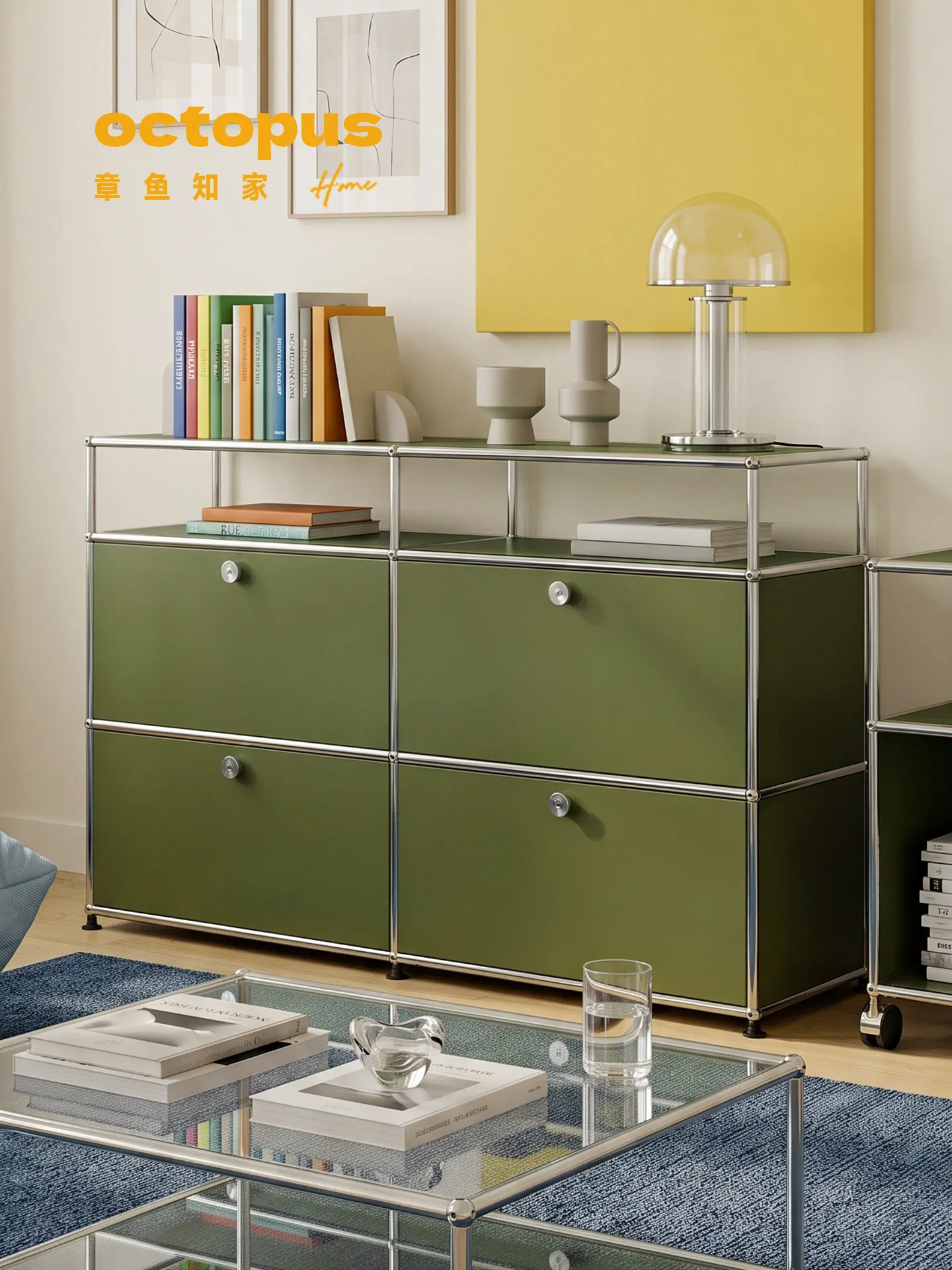 VC module combination cabinet living room wall chest stainless steel olive green storage chest