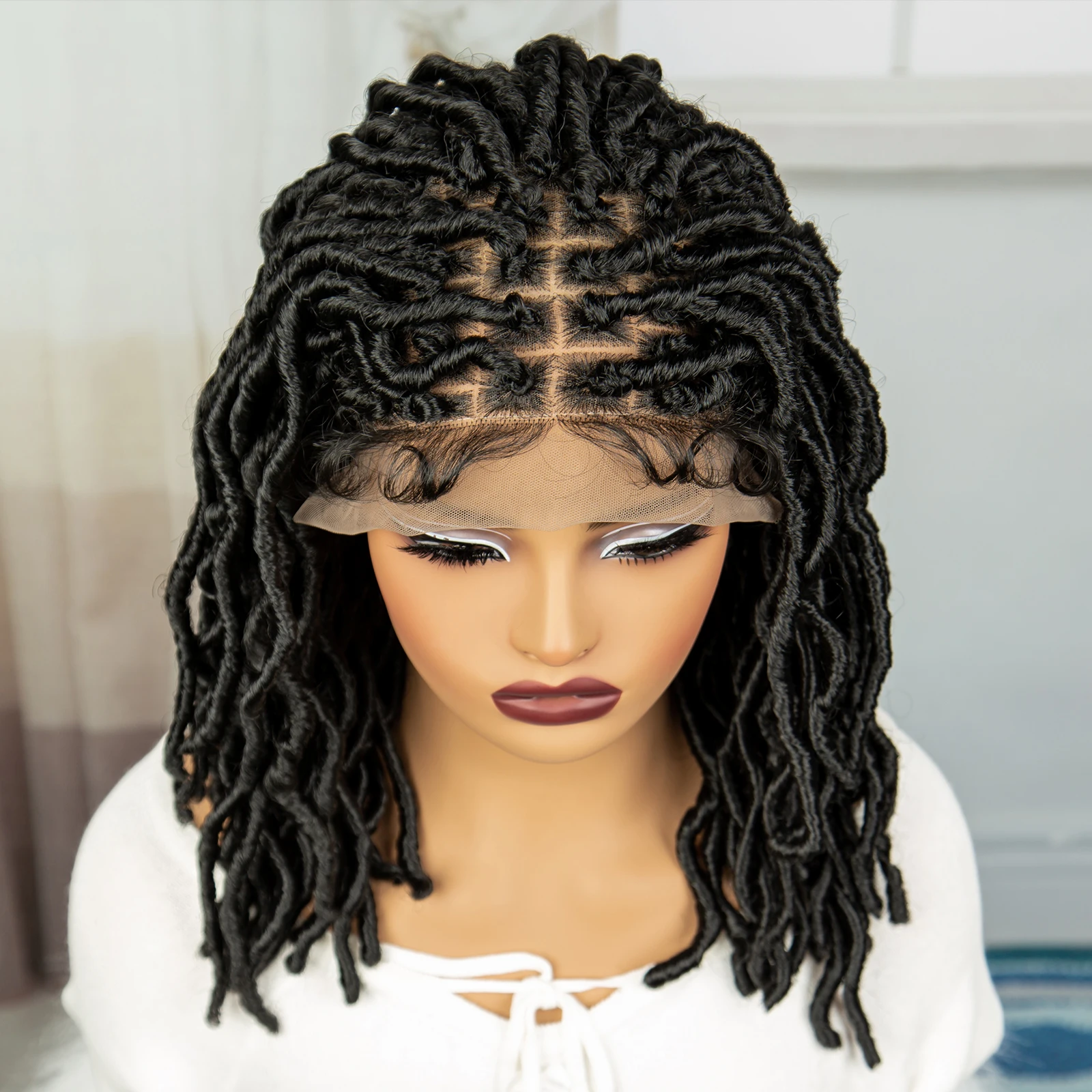 14inch Dreadlocks Braided Wigs for Women Synthetic Lace Front Square Knotless Braiding Hair Wigs Twist Natural Locs Crochet Wig