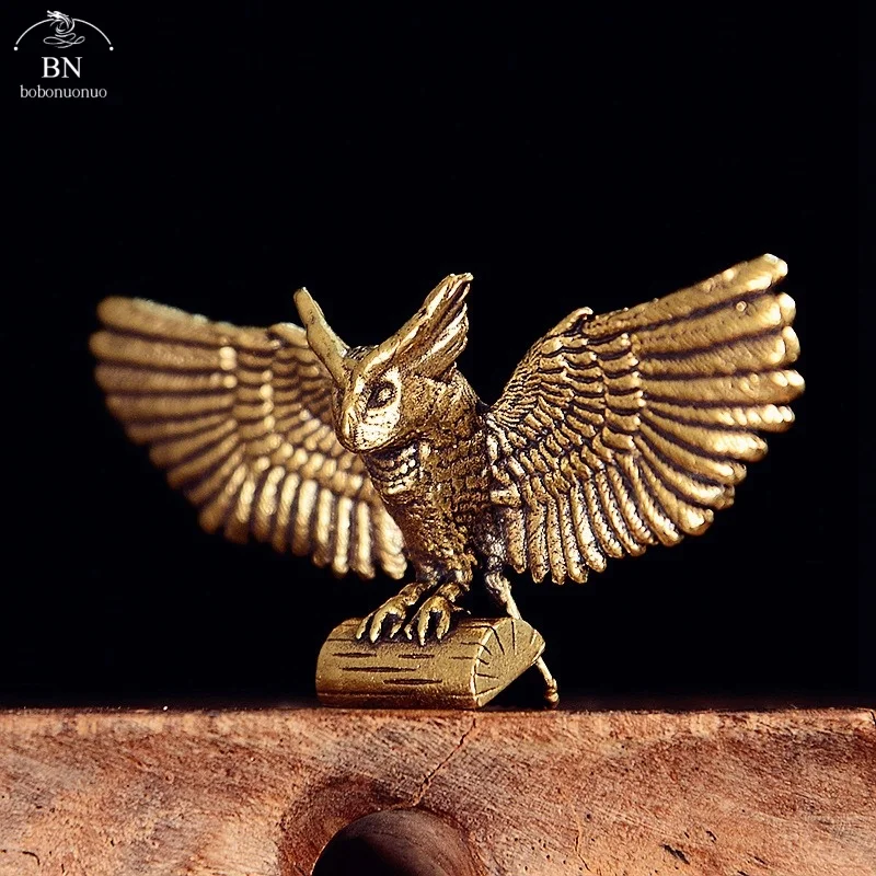 Antique Copper Flying Owl Figurines Home Decors Vintage Brass Animal Statue Small Ornaments Office Desk Decorations Craft