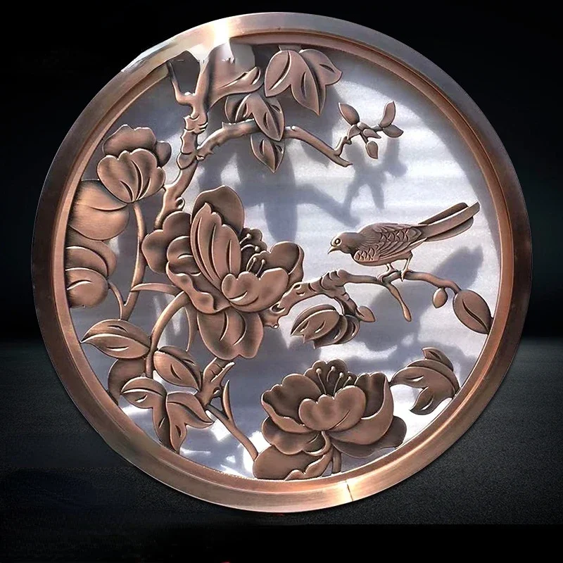 Metal Aluminum Screen Sculpture Screen Circular Pattern Bronze Hall Decoration Partition Screen