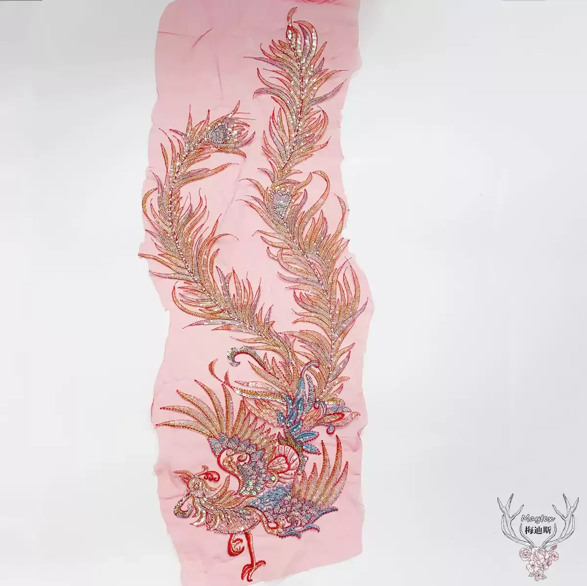 

beaded Sew on parches appliques for wedding dress cloth decoration Phoenix Champagne Gold Red sequins patches for clothing