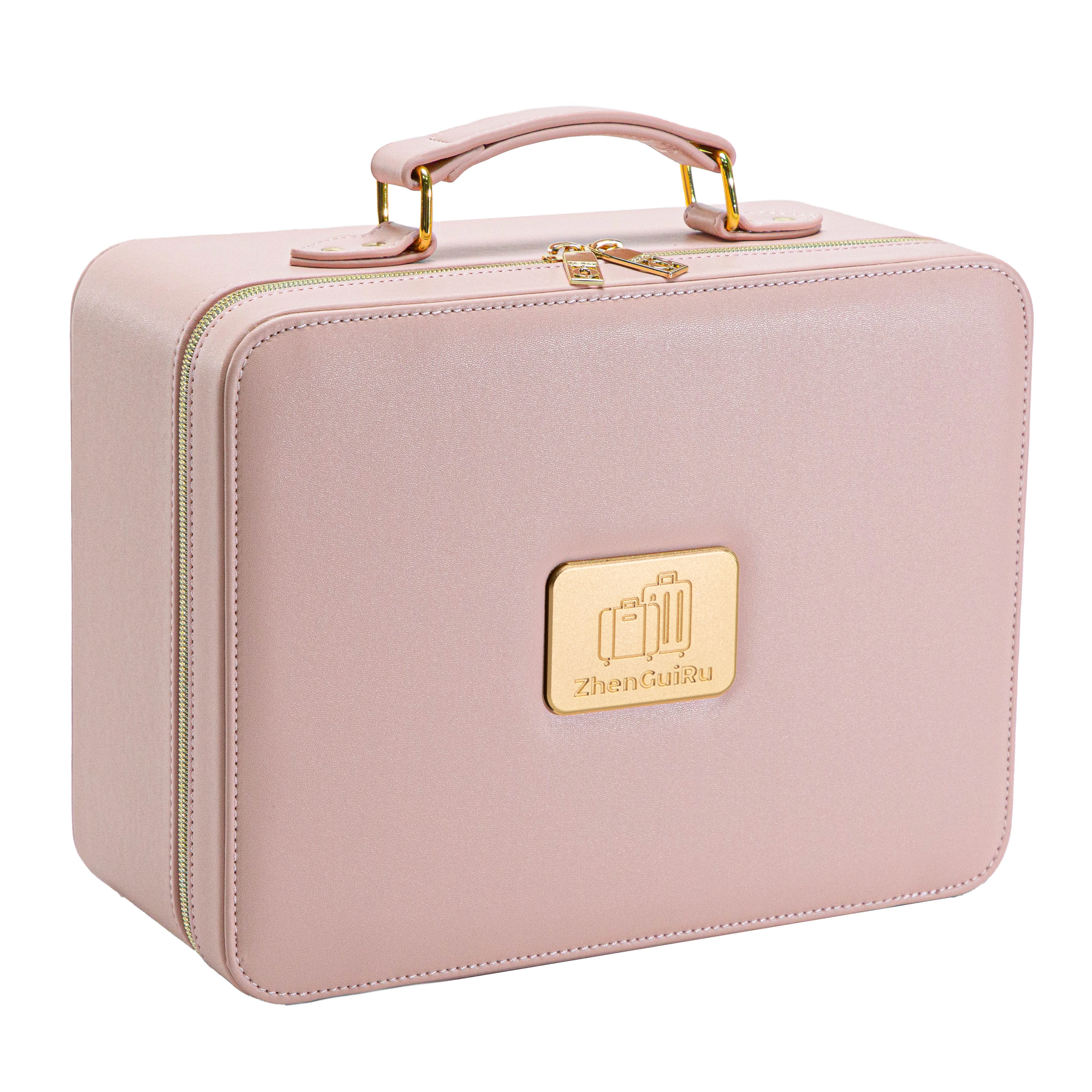 Bolsa de maquillaje de viaje con espejo iluminado con LED, estuche de tren de maquillaje, estuche de cosméticos, caja de herramientas de maquillaje