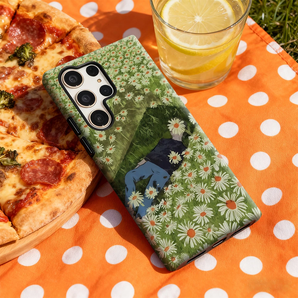 حافظة هاتف حالمة ديزي فيلد لهاتف سامسونج جالاكسي S25 Ultra S24 S23 Ultra Plus غطاء خلفي لامع بطبقة مزدوجة