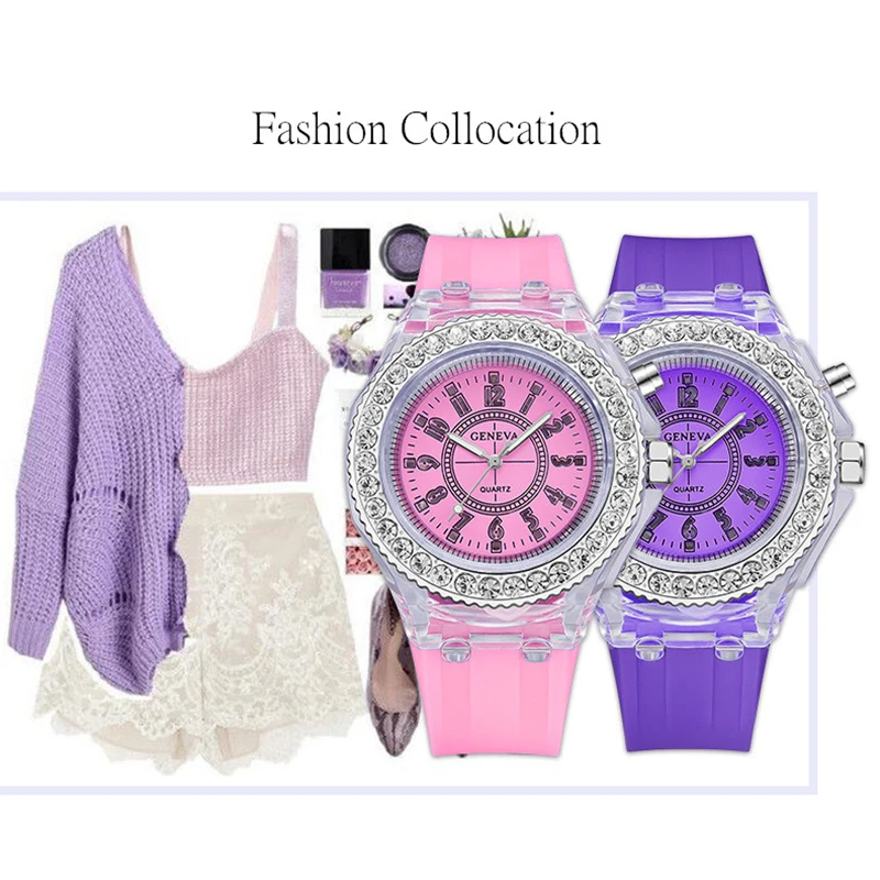 Fashion Luminous Women Watches Luxury Rhinestones Silicone Ladies Quartz Wristwatch Colorful Casual Female Clock Montre Femme
