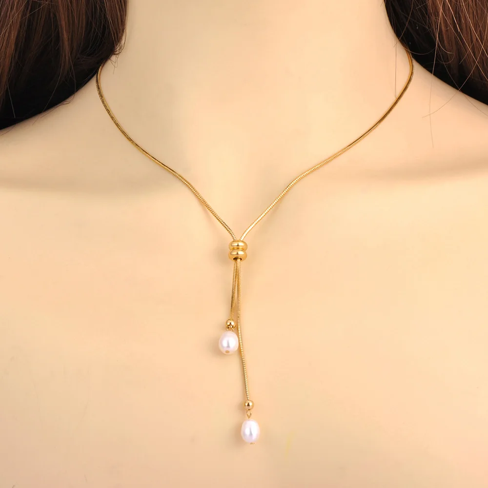 JeeMango Halskette mit Anhänger aus natürlicher Muschel, doppeltes Herz, für Damen, goldfarben, Edelstahl, klassischer Halsschmuck, wasserdicht, N26037 – Detail 17