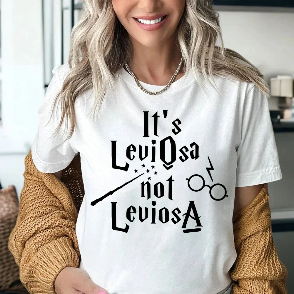 Its Leviosa Not Leviosa Wizard World Hat Short Sleeve Wizard Wand T-shirts HP Magic School Top Tee Shirt Woman Clothing Summer