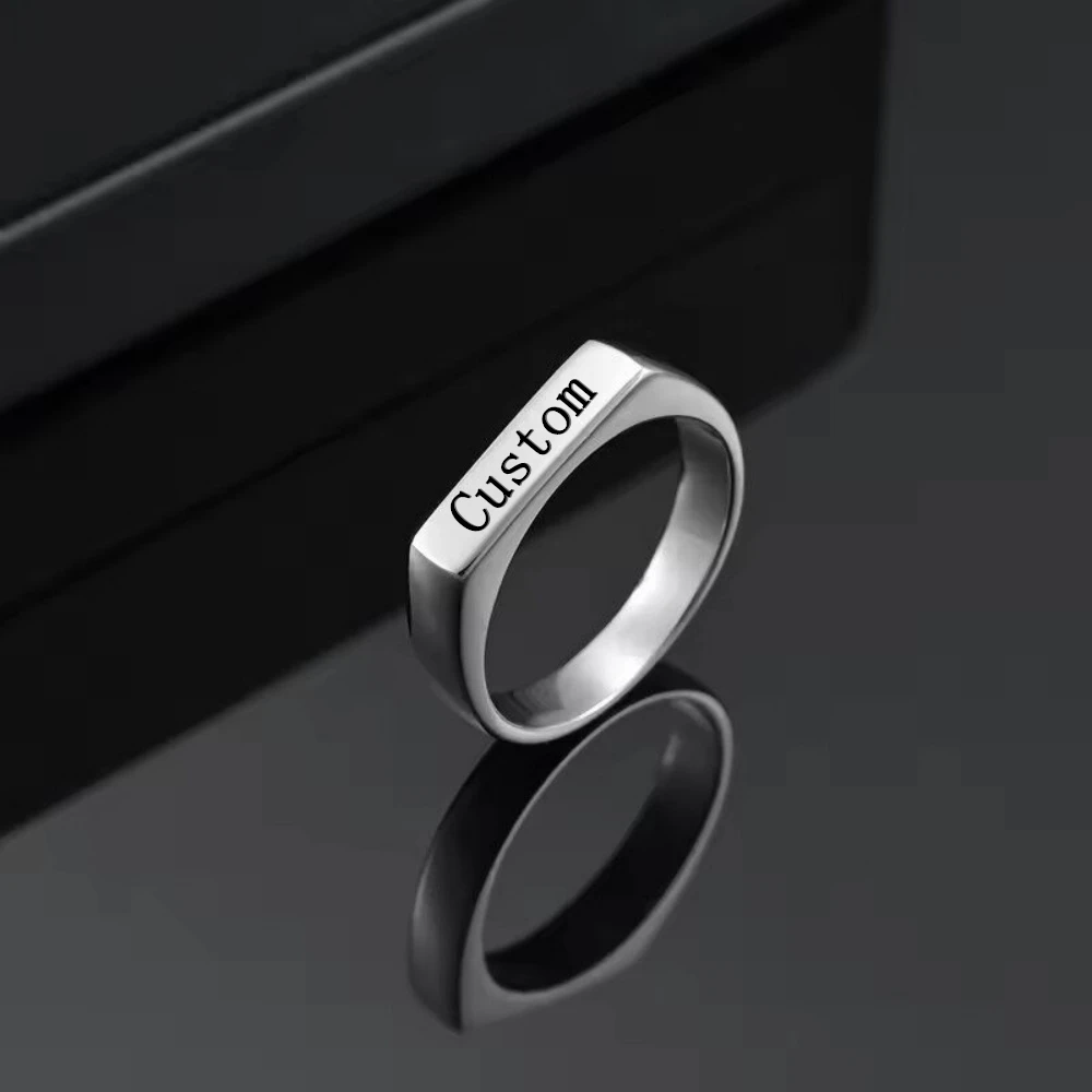 Customized Engrave Name Photo Ring Stainless Steel Personalized Family Lover Engagement Wedding Logo Rings Jewelry Gifts view 3