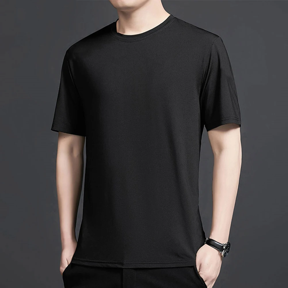 Men\'s Summer T-shirts Mesh Ice Silk Quick-Dry Short Sleeve T-shirt High Stretch Loose Sports Tee Tops Man Clothing