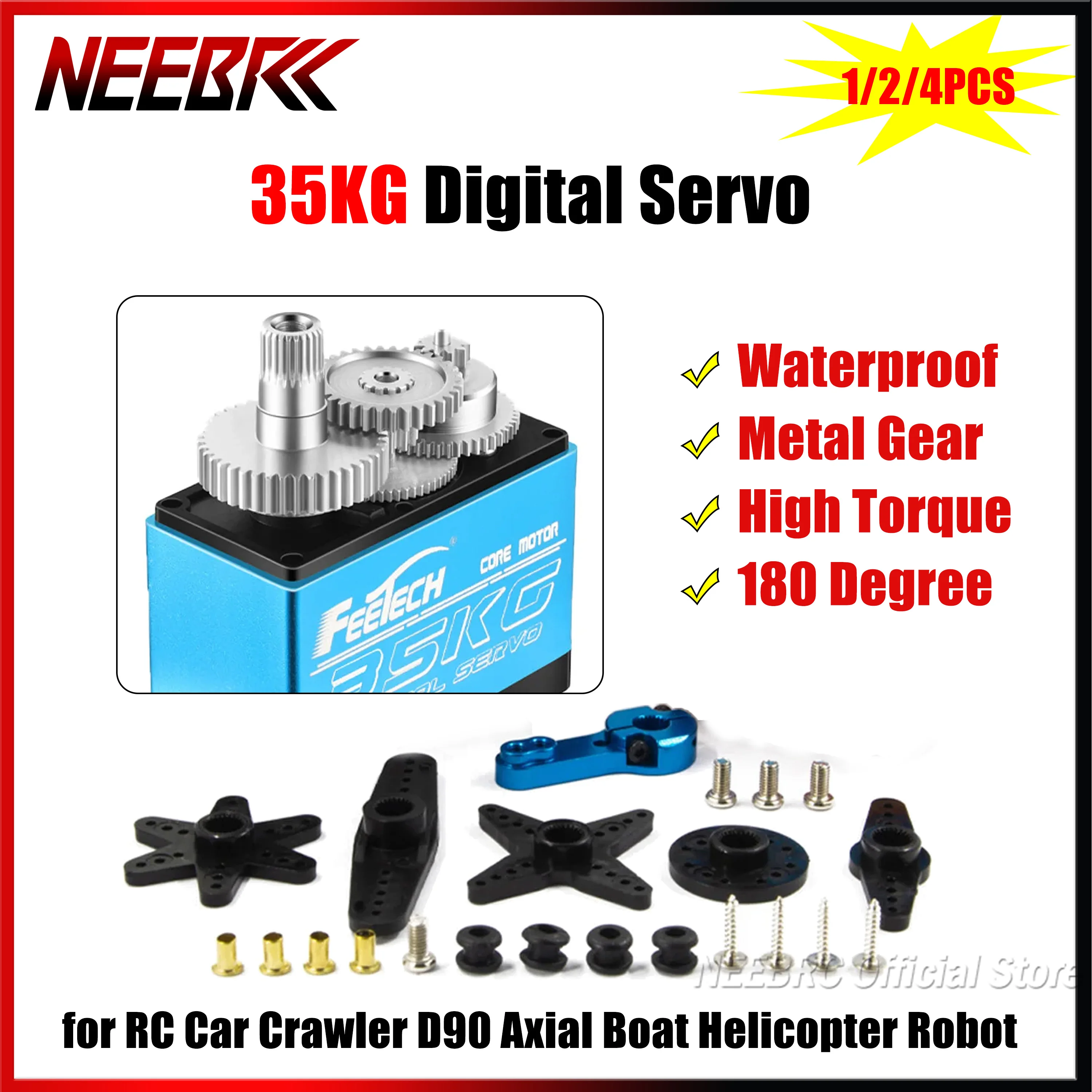35KG Metal Gear 180 Degree Digital Servo Waterproof High Torque for RC Car Crawler D90 Axial Boat Helicopter Robot Model Parts