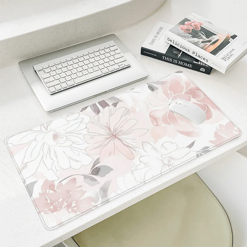 

Элегантный минималистичный коврик для мыши с белыми лилиями, очень большой, нескользящий, резиновый, для игровой клавиатуры, аксессуары для компьютерного стола