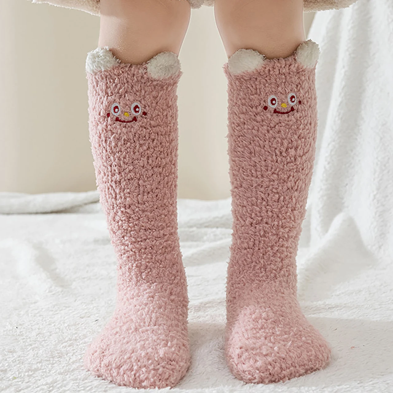 Coral Fleece Knee-high Socks Winter Warm Kids Long Stockings 1-10Year Children Thermal Footwear Cute Cartoon Baby Plush Stocking