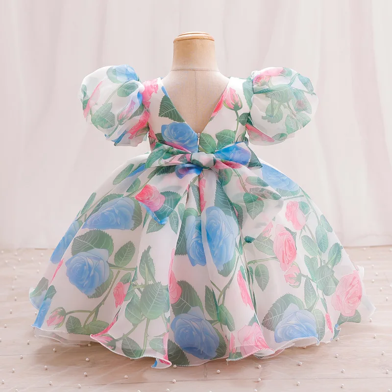 Princess Party Dress for Children Floral Print Dresses Ball Gown Festival Kid's Soft Clothes