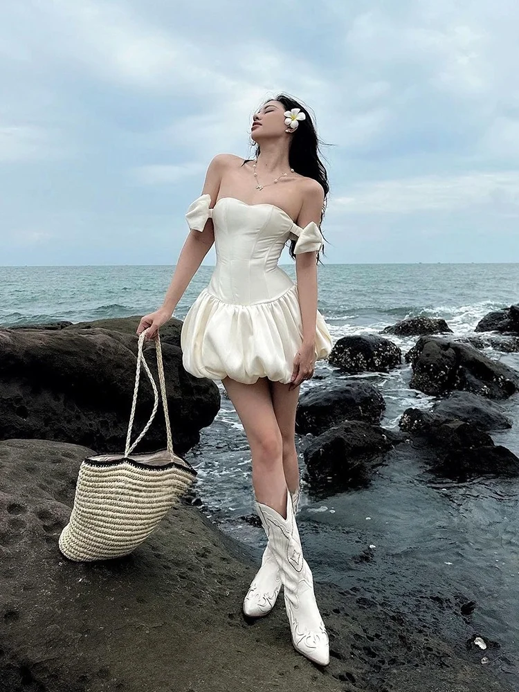 

Birthday Girl's Satin One-oulder Gown LSoul Holiday Sle High Waist Puffy ort Skirt for Date Par Daily Wear No Sve