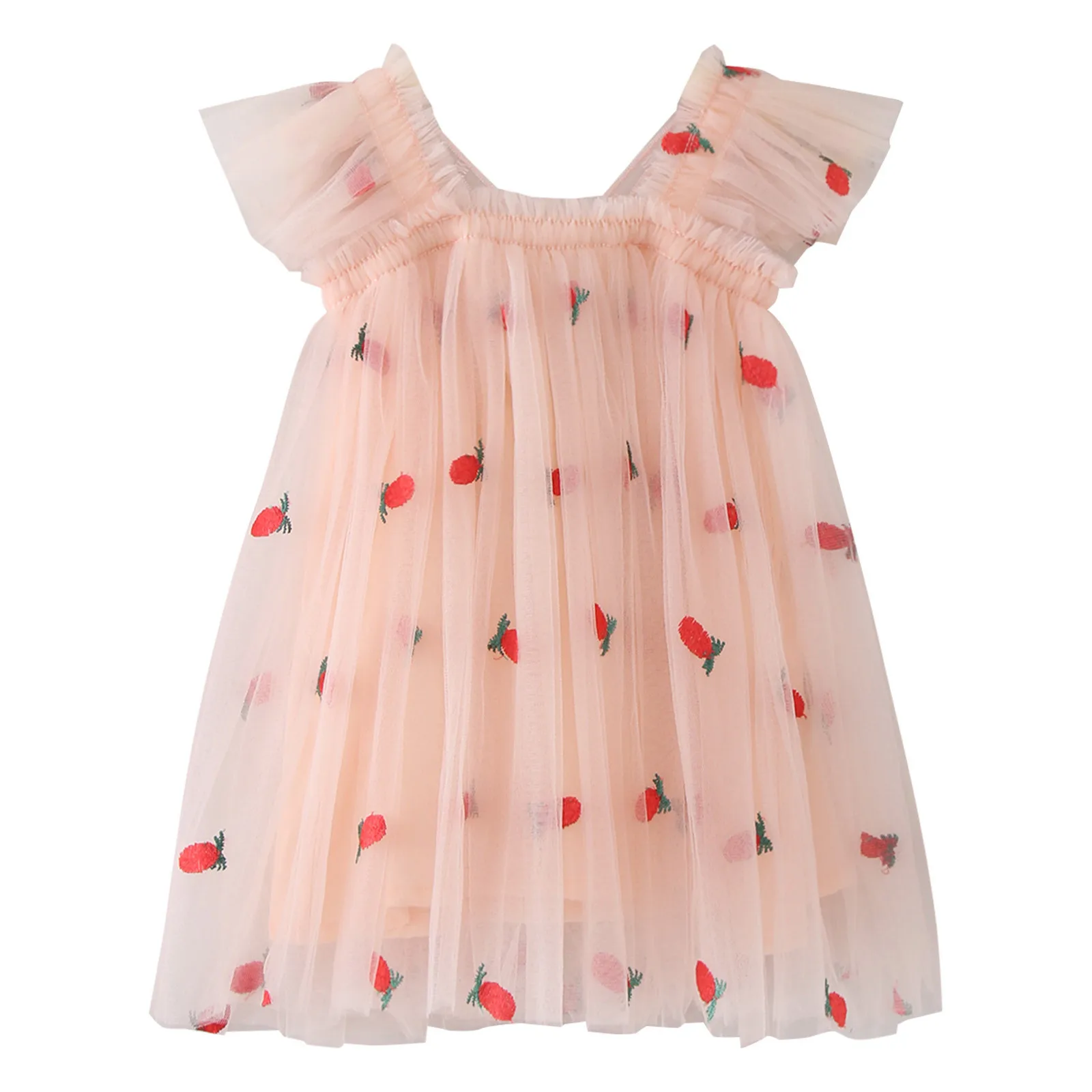 Baby Butterfly Dress with wings Cute Girl Embroidery Strawberry Summer New in Dresses Newborn Tulle Clothes For Party Birthday