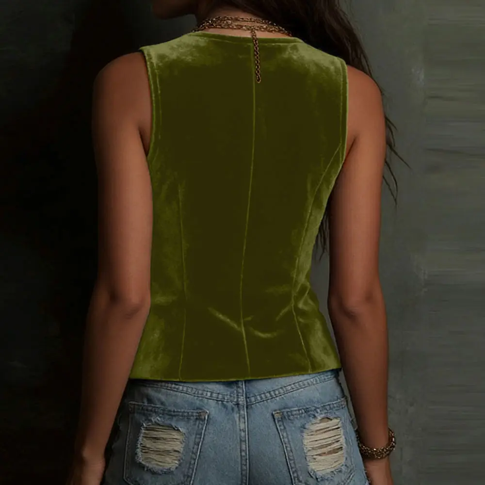 Womens Summer Sleeveless Button Up Vest Top Casual Sexy Slim Fit Waistcoat Fashion Streetwear Ladies Daily Basic Outerwear