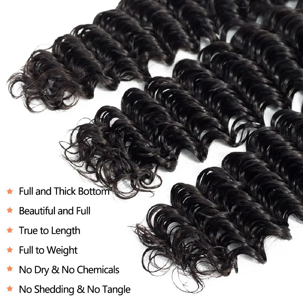 Extensiones de cabello humano rizado, 30, 32, 34 pulgadas, mechones de ondas profundas, extensiones de cabello humano, tejido brasileño, 3/4 Uds., 100% mechones de cabello crudo