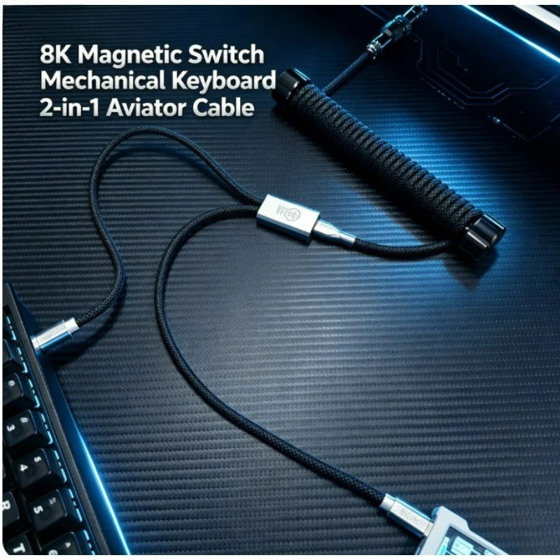 Macaron Braided 8K Magnetic Switch Mechanical Keyboard Cable 2-in-1 Aviator Coiled Cable For Mechanical Keyboard