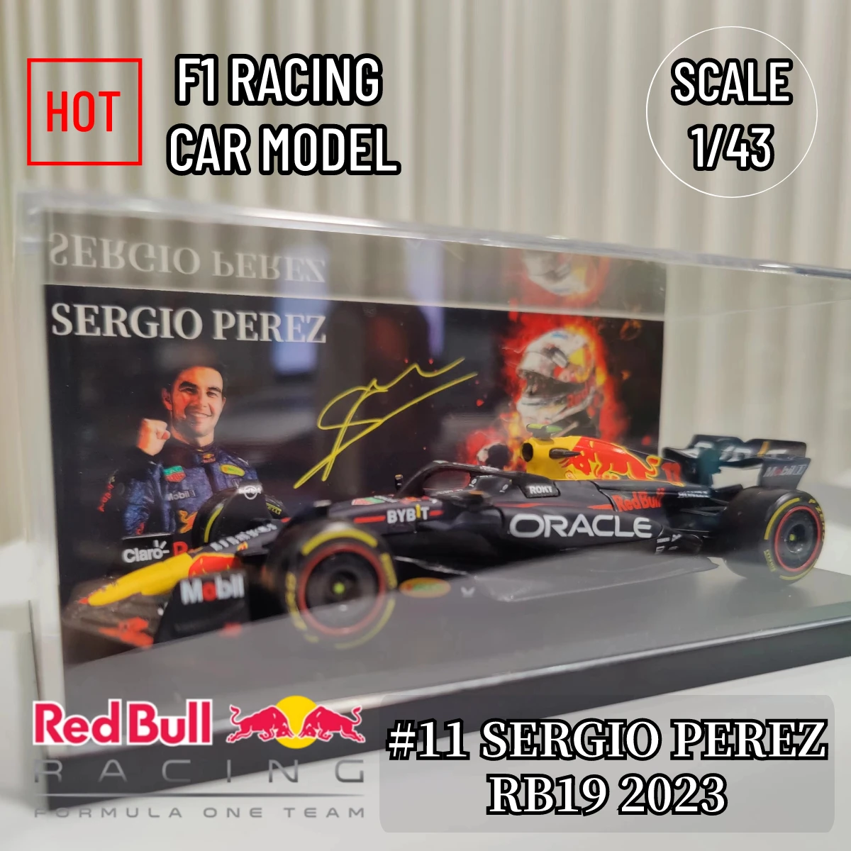 Bburago 1:43 F1 2023 Red Bull Racing RB19 Car Model with Perez Signature Showcase Hardcover Formula 1 Miniature Toy Collection