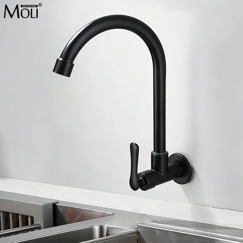 

Wall Kitchen Faucet Single Cold Water Black Kitchen Faucets Universal Crane 360 Degree Turn Kitchen Mixer Taps ML772