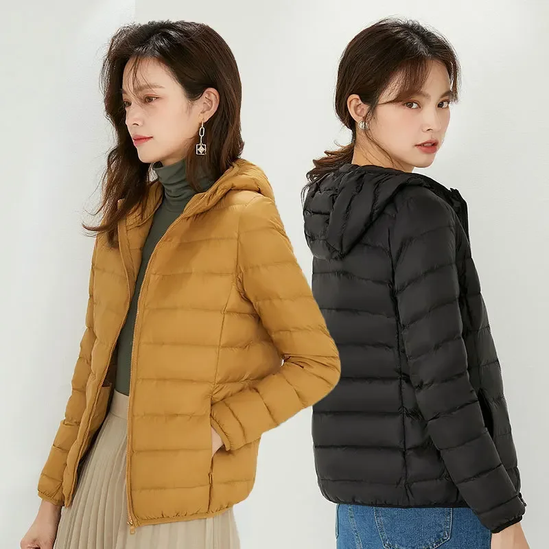 Chaquetas acolchadas con capucha para mujer, abrigo cálido coreano de oficina para mujer, novedad de 2023, Arrivlas 90% plumón de pato blanco