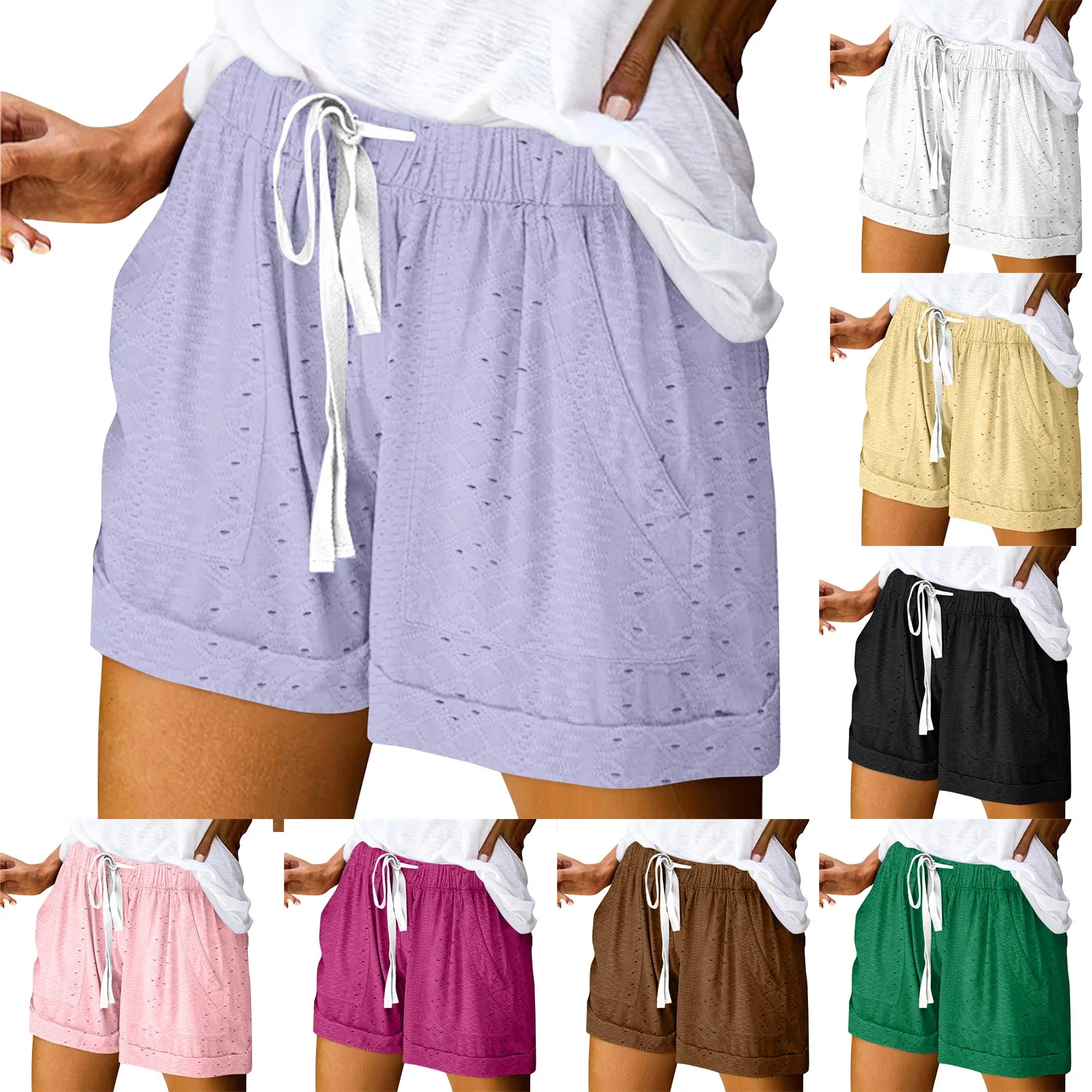 Women'S Breathable Shorts Women'S Loose And Comfortable Thin Shorts Fashionable High Waist Lace-Up Casual Shorts Short Mujer