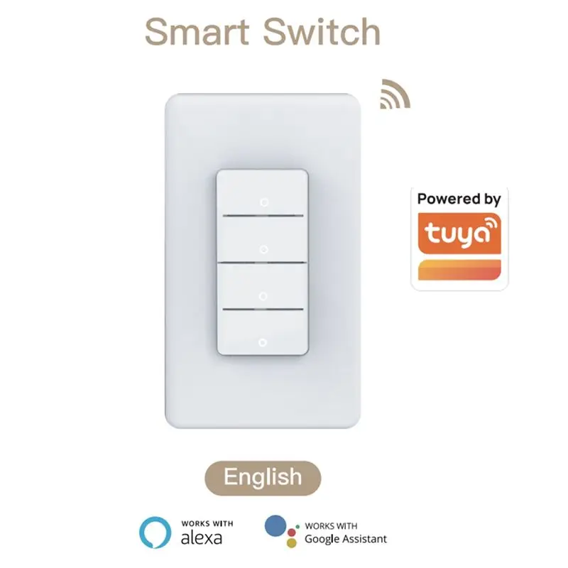 ABRI-Tuya Wi-Fi Smart Light Switch US Single Pole Push Button Wall Switch Work With For Alexa Google Home US Plug 1-Gang 1 Piece