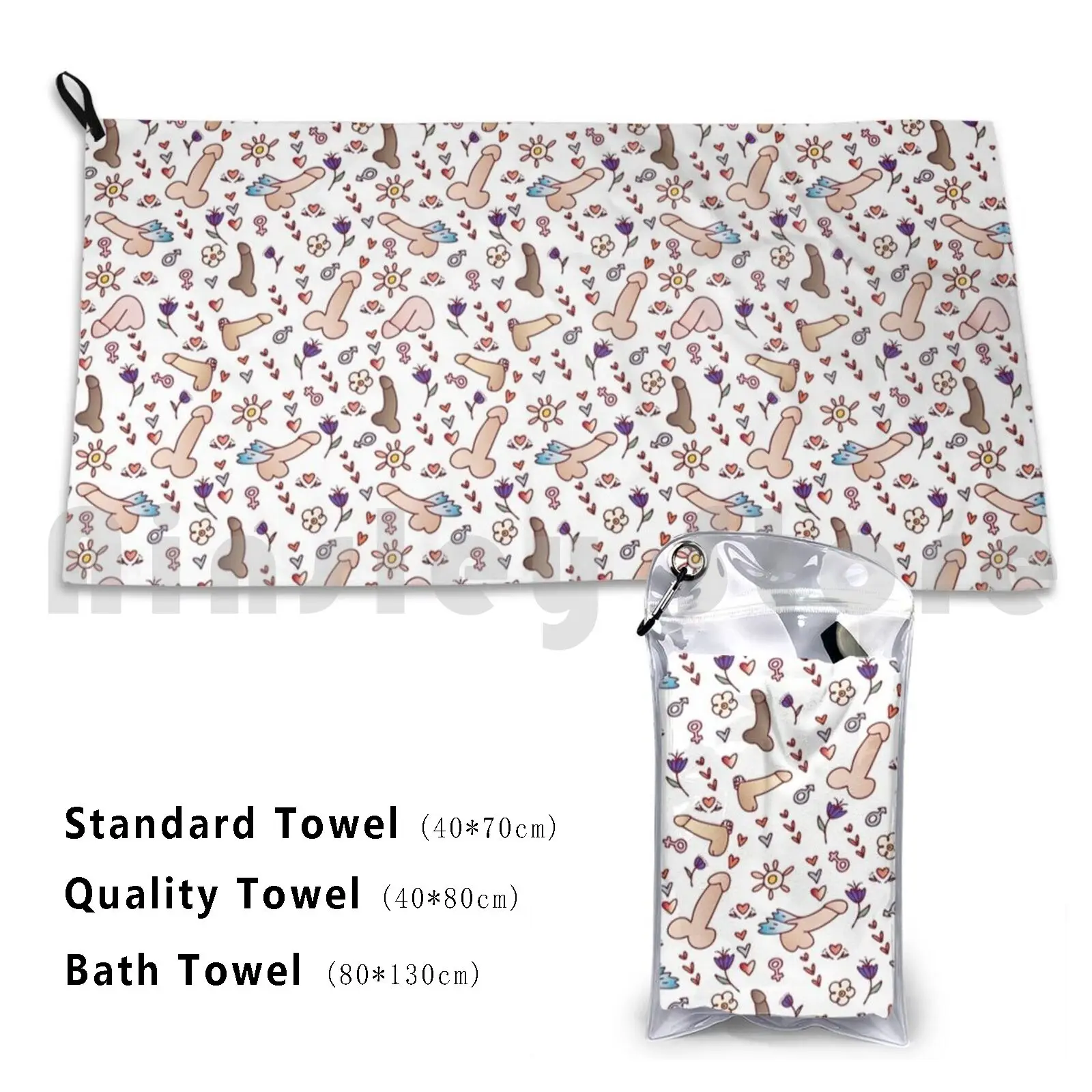 Pattern Custom Towel Bath Towel Adult Pattern Funny Repeat All Over Dildo Cock Ball Mens Female