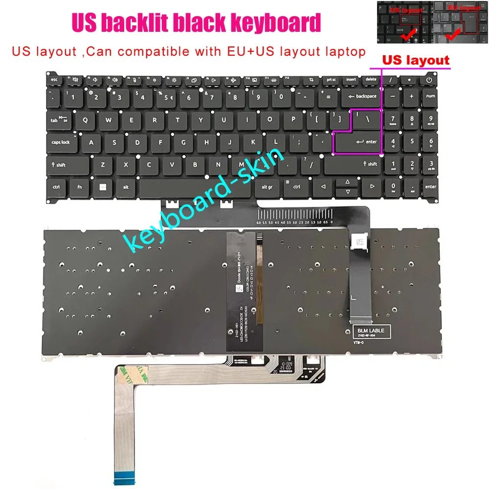 

New US backlit Keyboard For Acer Extensa 15 EX215-23 N23C3,EX215-33,EX215-55 EX215-55G,EX215-56,Fun N22C6 S50-54 laptop