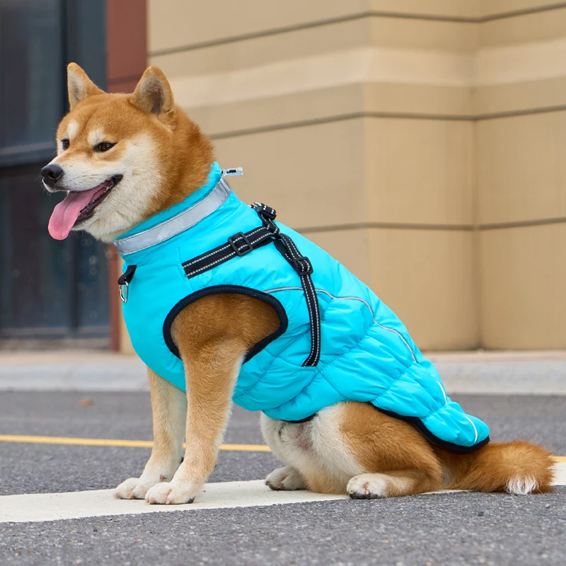 

Dog Winter Warm Coat Night Reflective Waterproof Fleece Lined Jacket Tractable Large Medium Dog Cotton-padded Velvet Pet Clothes