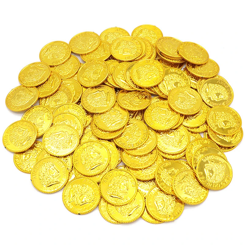 100pcs Poker Casino Chips Coin Gold Plating Plastic Spanish Treasure Game Poker Board Game Accessories Gold Coin Props