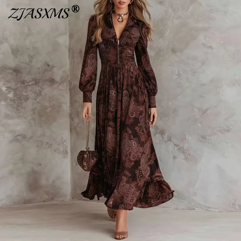 Woman Vintage Floral Print A-Line Long Dress Sexy V Neck Zipper High Waist Pleated Dress Autumn Long Sleeve Evening Gown Dresses - AliExpress 200000345 Woman Vintage Floral Print A-Line Long Dress Sexy V Neck Zipper High Waist Pleated Dress Autumn Long Sleeve Evening Gown Dresses - AliExpress 200000345