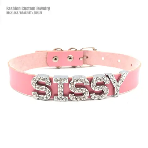 Luxury Rhinestone Letter SISSY Necklace Sexy Women Men's Custom Name Choker Collar Costume Party Cosplay Halloween Jewelry Gift