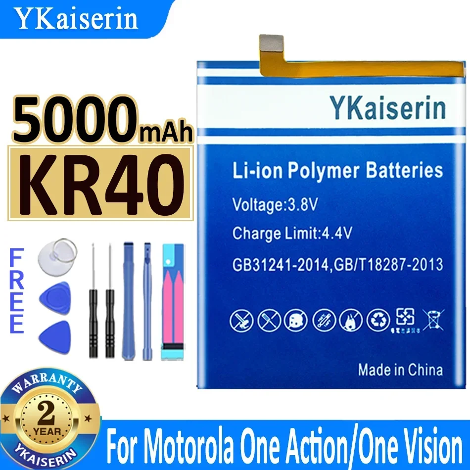 5000mAh YKaiserin Battery KR40 for Motorola Moto One Action XT2013-1 / One Vision XT1970-1 Bateria